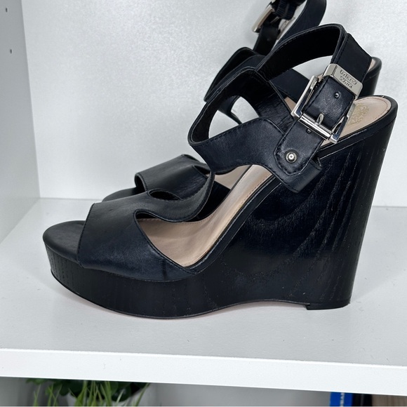 Vince camuto black wood wedge platform sandles  size 8.5 - Picture 3 of 8